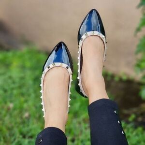 Womens Studded Flat Closed Pointed Toe Sandal Black Color